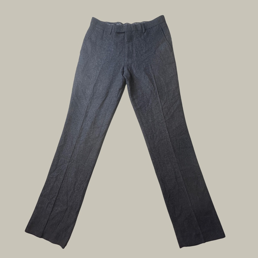 Edge by WD-NY Dress Pants Mens 29x32 Slim Fit Charcoal Herringbone Wool NEW - Picture 2 of 11
